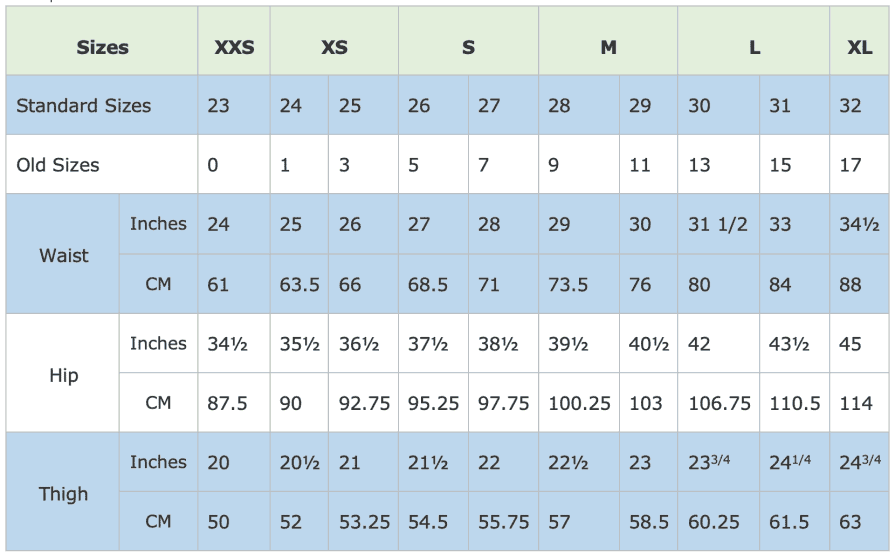 Jean Size Chart